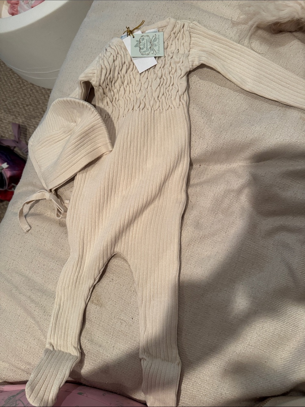 Ribbed Knit onesie with bonnet